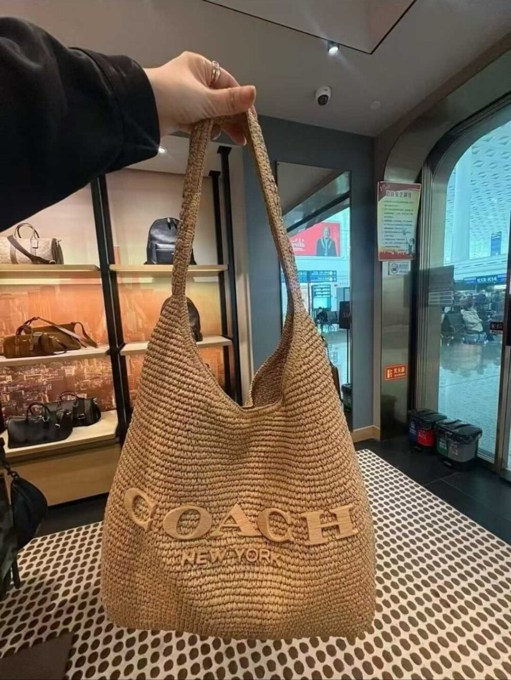 Coach Brooklyn 39 Woven Straw Shoulder Bag in Natural Tan